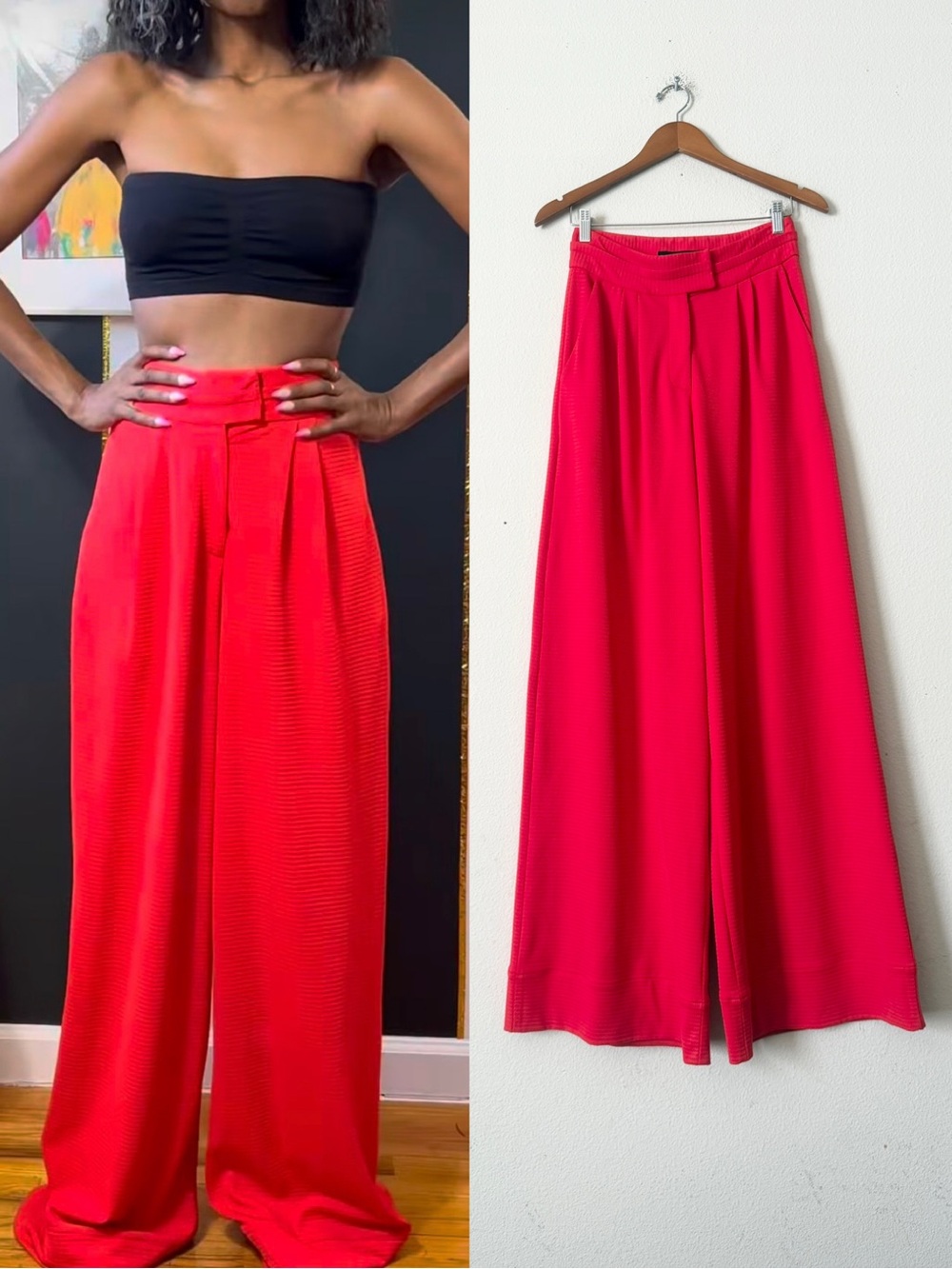 Kimberly Goldson SIZE 8 high rise pleated textured wide leg pants in red
